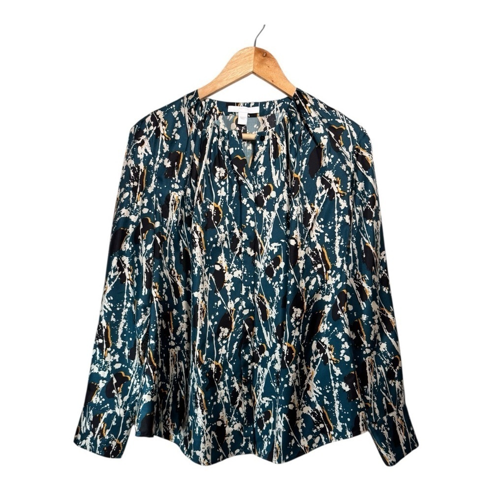 Boss by Hugo Boss Silk Banora Blouse in Teal Splatter
